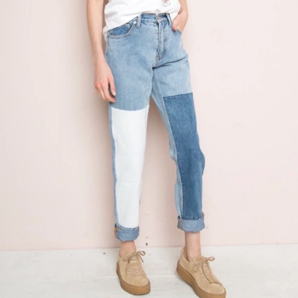 PRINCESS POLLY Cofield Mom Jeans Colorblock Patch High Waist Straight Leg Size 2